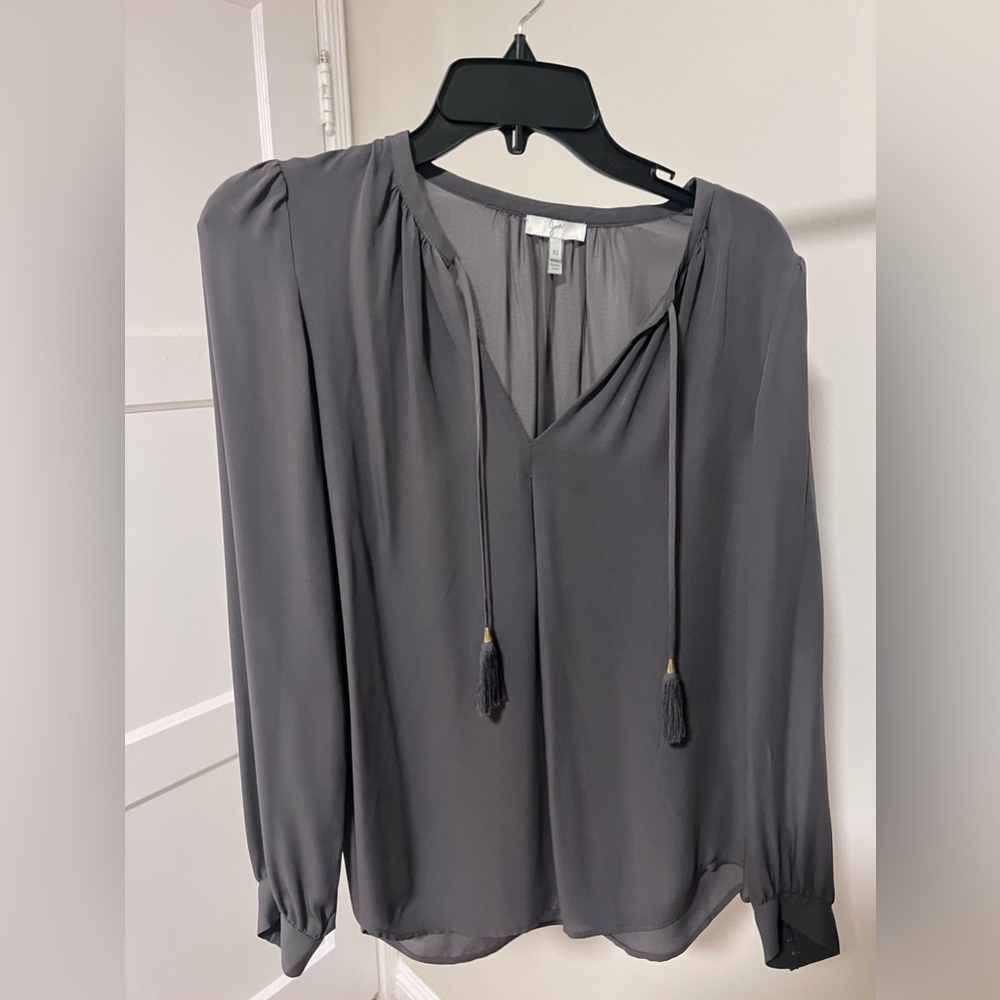 New Joie Black 100% Silk Tassel Tie Long Sleeve blouse - sz XS